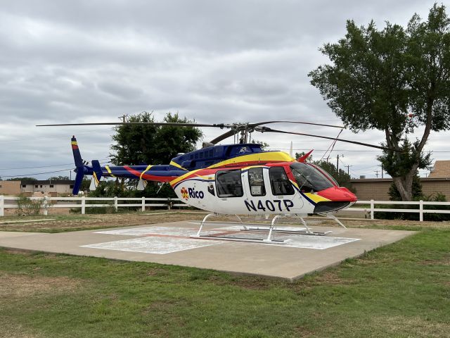 Bell 407 (N407P) - RICO 3 on standby on RT 66 in beautiful Tucumcari, New Mexico.