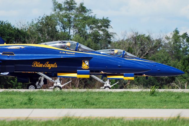 16-3106 — - McDonnell Douglas F/A-18A Hornet (c/n 0495/A409). June 27, 2010. Blue Angels #1 and #2 taxiing in formation.