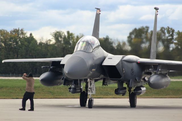 McDonnell Douglas F-15 Eagle (AFR87208) - Moments before the OK to taxi.br /br /An F-15E from Mountain Home AFB Idaho gets the "final inspection".