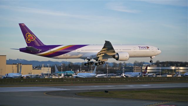 BOEING 777-300 (HS-TKX) - BOE444 on short final to Rwy 16R to complete a C1 flight on 1/14/15. (ln 1267 / cn 42113).