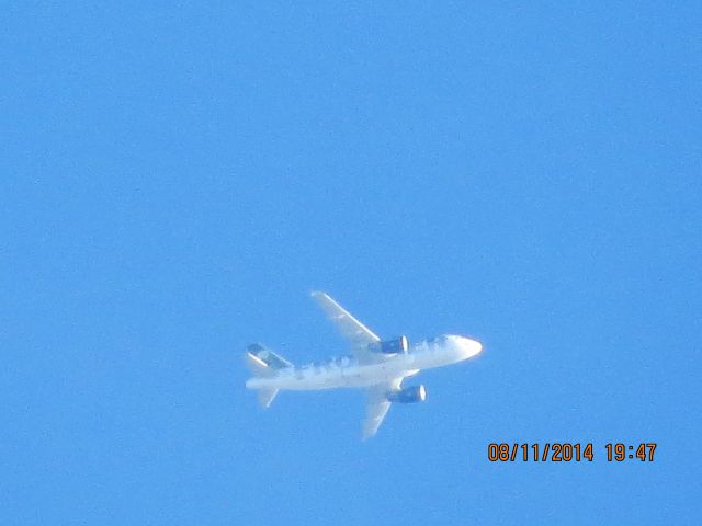 Airbus A319 (N932FR) - Frontier flight 227 from Branson Mo to Denver over Baxter Springs Ks (78KS) at 26,175 feet.