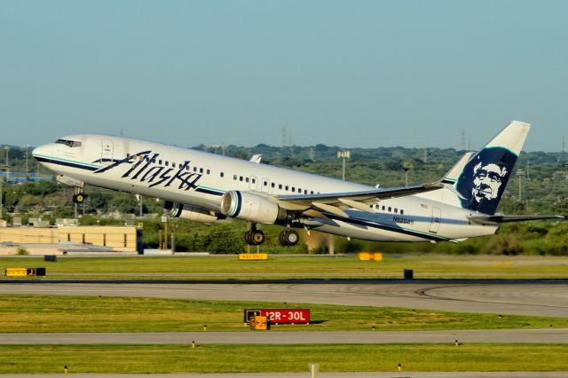 Boeing 737-800 (N520AS) - 30L departure just before sunset.