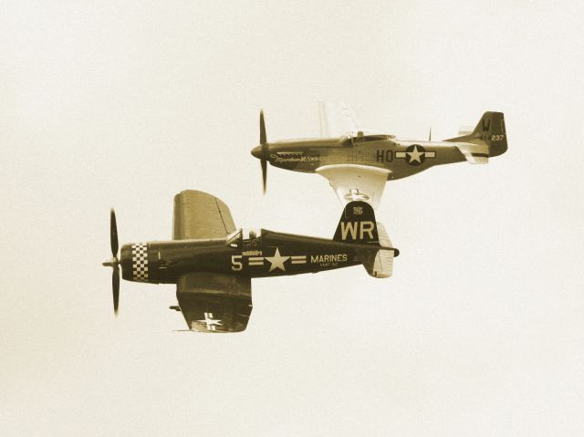 N179PT — - Vintage aircraft (F4U Corsair, front and P51 Mustang) make a military flyby.