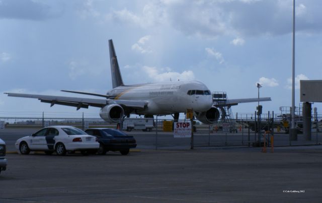 Boeing 757-200 (N457UP) - N457UP seen from a parking lot at Valley International Airport (KHRL), Harlingen, Texas. Please look for more photos at Opshots.net