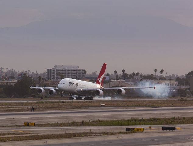 Airbus A380-800 (VH-OQG) - Morning landing at LAX.