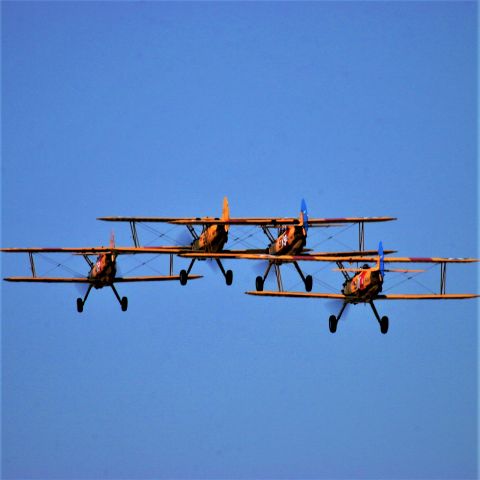 Boeing PT-17 Kaydet (N59901) - A tight formation of Stearmans at Oshkosh