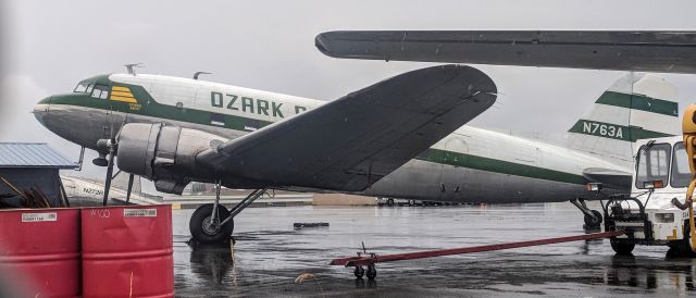 Douglas DC-3 (N763A) - Parked with a bunch of Desert Air DC3s near the Alaska Air Cargo terminal