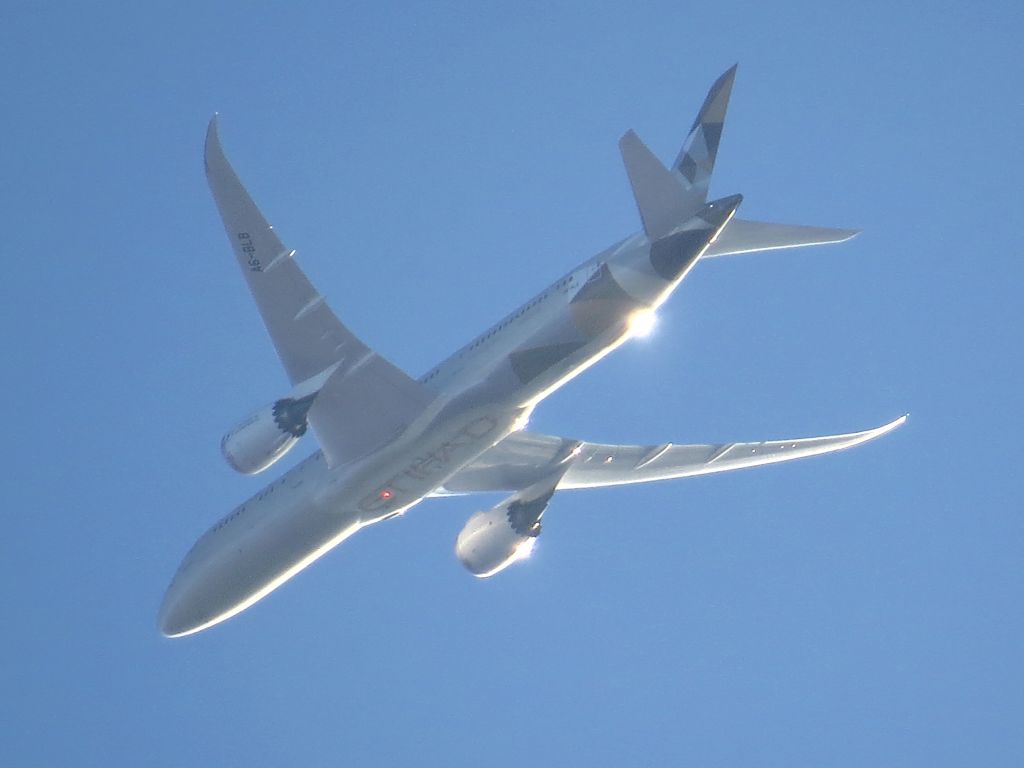 Boeing 787-9 Dreamliner (A6-BLB) - This plane was on approach to Washington Dulles from Dubai.  It flew over my home in Chambersburg, PA (USA)on December 10, 2016.  It was at 10,500 ft.  