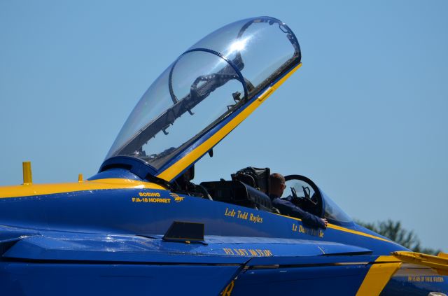 McDonnell Douglas FA-18 Hornet — - EAA 2011 Blue Angels F-18 keeping the cockpit seat warm.