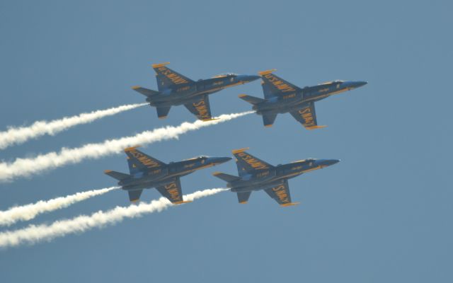 McDonnell Douglas FA-18 Hornet — - Blue Angels during Initial orientation flight practice in Sioux Falls