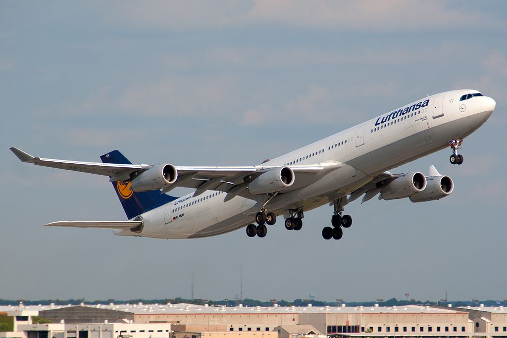 Airbus A340-300 (D-AIGF) - Fourth level of South parking deck, Hartsfield-Jackson Atlanta Intl Airport