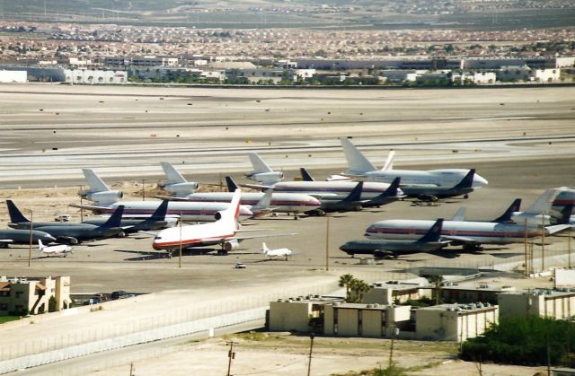 Lockheed L-1011 TriStar (N31029) - LAS - Tropicana Resort view, of the aircraft storage facility at Las Vegas - this view April 1999.