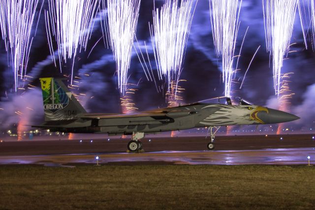 McDonnell Douglas F-15 Eagle (79-0041) - Oregon ANG 75th Anniversary F-15 back dropped by the fireworks show at the end of the first day of the Oregon International Airshow. 