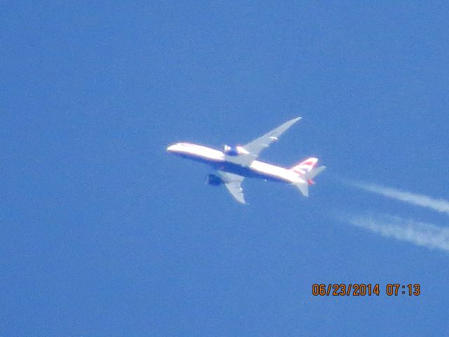 Boeing 787-8 (G-ZBJA) - BRITISH AIRWAYS 787 FLIGHT 190 FROM AUSTIN TO LONDON OVER BAXTER SPRINGS KS AT 38,975 FEET.