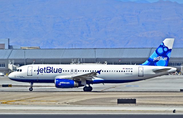 Airbus A320 (N649JB) - N649JB JETBLUE AIRWAYS 2006 AIRBUS A320-232 s/n 2977 "Fancy Meeting Blue Here"br /br /McCarran International Airport (KLAS)br /Las Vegas, Nevadabr /TDelCorobr /April 17, 2014