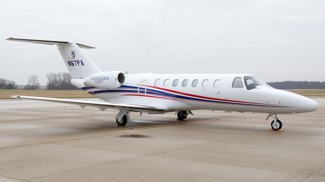 Cessna Citation CJ3 (N67PA) - A Cessna Citationjet CJ3+ sits on the ramp at KPPO under overcastdamp conditions.