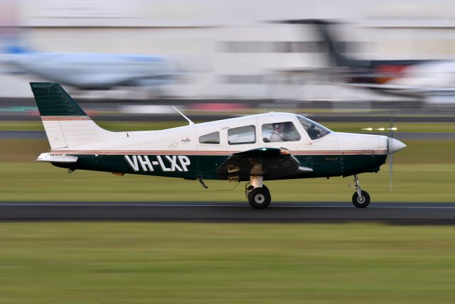 Piper Cherokee (VH-LXP) - A (not really) quadruple-turbo charged Warrior performing touch-and-goes late evening on Feb 15, 2022. With 15+ knots crosswind it became a real fun panning challenge.