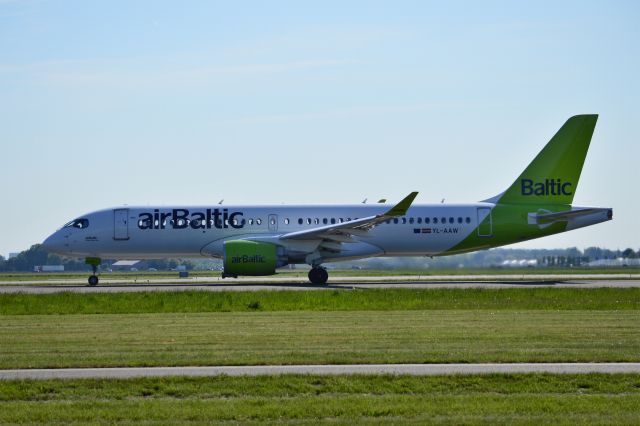 Airbus A220-300 (YL-AAW) - Air Baltic Airbus A220-300 departing on Polderbaan runway, AMS 09.25 hrs (GMT) 09May25
