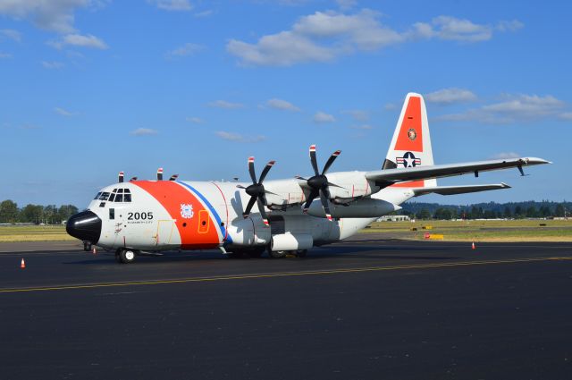Lockheed EC-130J Hercules (C2005) - United States Coast Guard HC-130J Hercules from CGAS Elizabeth City, North Carolina resting on the ramp at Salem (KSLE/SLE) after an early-morning arrival from St. Louis (KSTL/STL). My first time seeing a Coast Guard Hercules!