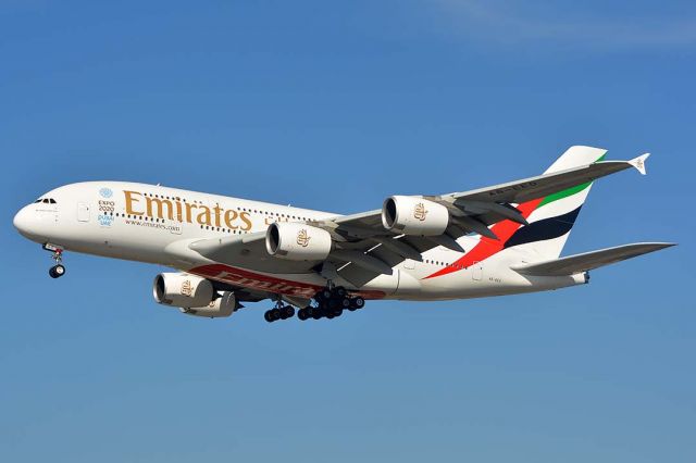 Airbus A380-800 (A6-EEO) - Emirates Airbus A380-861 A6-EEO first flew as F-WWAX on June 3, 2013. Its construction number is 136. It was delivered to Emirates on October 29, 2013. 