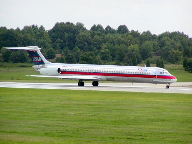 McDonnell Douglas MD-82 (N821US) - USAir DC-9-82 (MD-82) in position for takeoff at Charlotte in 2001.