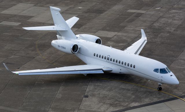 Dassault Falcon 6X (9H-DINA) - The Dassault Falcon 6X passed through Jersey on delivery to Albinati Aviation at Geneva. From this angle you can see the window in the roof.
