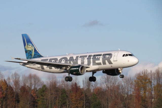 Airbus A320 (N210FR) - Taken Nov. 26, 2014 from airport overlook., coming in on 18C