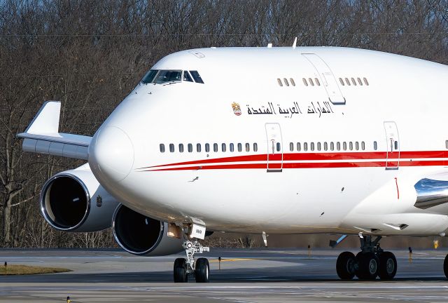 Boeing 747-400 (A6-MMM) - A6-MMM, a Boeing 744, turning off RWY 24R after arriving in Cleveland, Ohio Sunday morning, 16 Mar 2025, after a 13-hour flight from Dubai Int'l - DXB / OMDB, UAE.