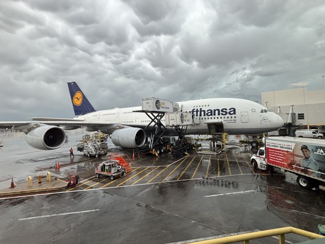 — — - Big boy gets lots of attention on the tarmac and in the terminal.