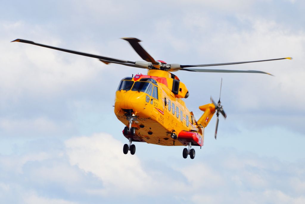 WESTLAND Merlin (14-9901) - CH-149 Cormorant 901 "Outcast" coming in for a landing on the ramp at CFB Gander, Newfoundland on May 12, 2015.  It is one of 14 Cormorants stationed at 3 SAR bases in Canada. Number 914 crashed off Nova Scotia during training in 2006.