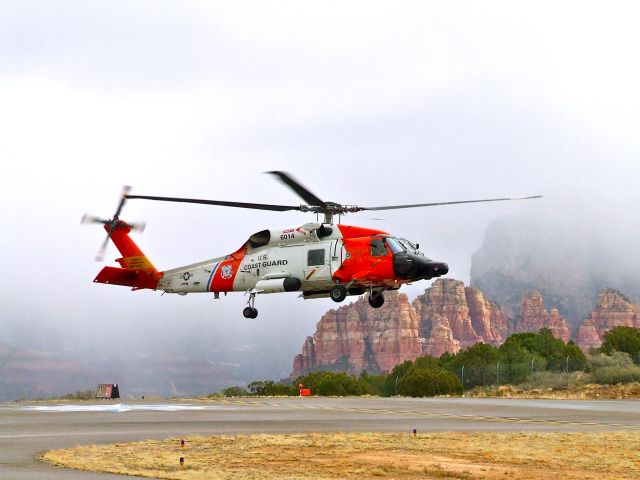 — — - Coast Guard helicopter at Sedona Airport, Arriving