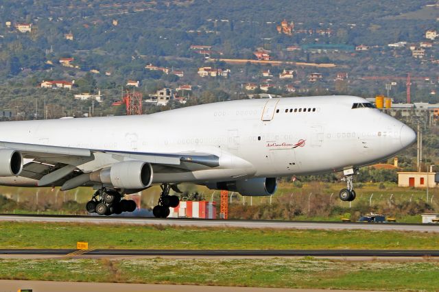 Boeing 747-400 (OM-ACB) - The Queen of skies touches down in Athens Intl Airport rwy 03L. 