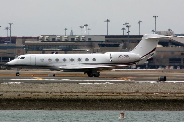 Gulfstream Aerospace Gulfstream G650 (A7-CGD) - Qatar Executive Gulfstream departing BOS on 3/6/22. 