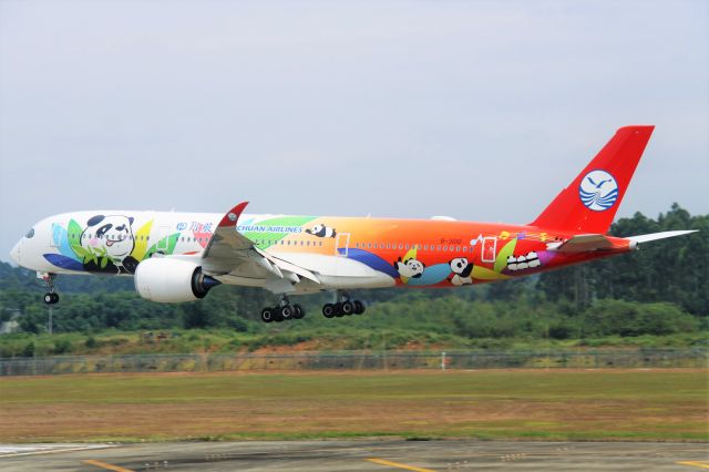 Airbus A350-900 (B-301D) - Sichuan Airlines first A359 panda livery. Landing at 02L, ZUUU.br /In the future this aircraft will start operating route CTU-JFK.br /TIPS:Select full-size and wait for a while for better view.