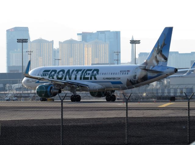 Airbus A320 (N233FR) - Buck the Pronghorn TAKING off LAS RWY 25R