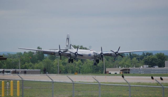 Boeing B-29 Superfortress — - The B-29 landing RWY 32 at BUF. I did Photoshop a couple of light post out of the photo beneath Fifi!