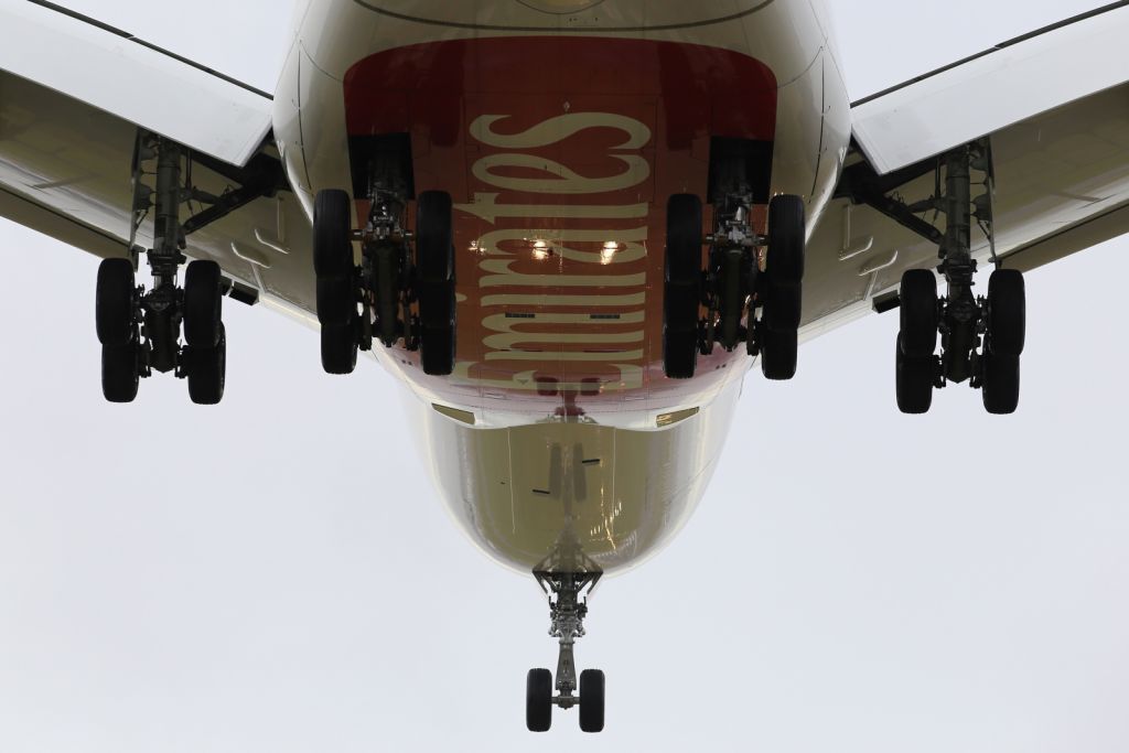 Airbus A380-800 — - Landing at LHR.