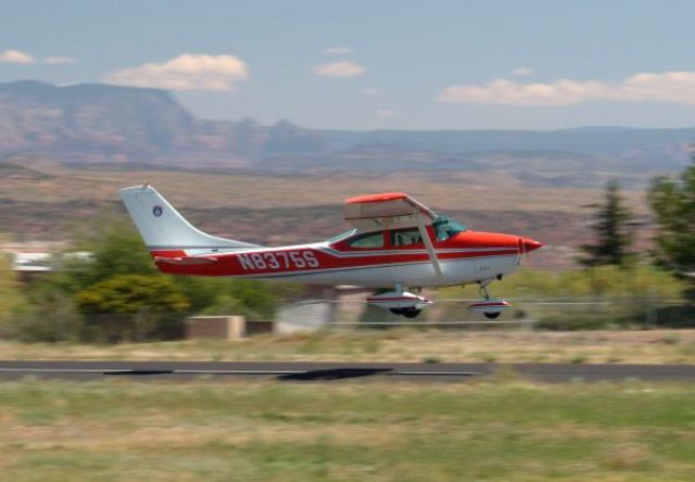 Cessna Skylane (N8375S) - A 1965 Cessna Skylane 182, based in Sedona, Arizona, on an emergency landing at Cottonwood Airport, Arizona, due to a total electrical failure and a partially blocked pitot tube, causing an abnormally low airspeed indicator reading. A retired CA Highway Patrol trooper happened to be on the field taking aviation photos during the landing.