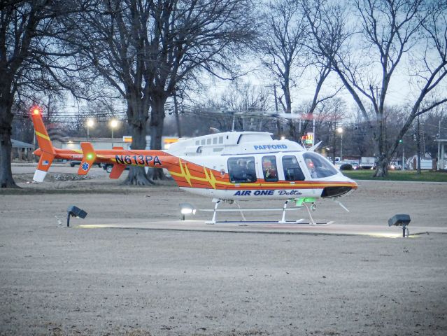 Bell 407 (N613PA) - Pafford Air One Delta lifting off of the helipad at Bolivar Medical Center to go to St Dominic Hospital in Jackson 