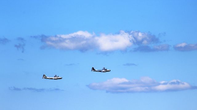 Boeing B-29 Superfortress (N69972) - The B-29s in the Bank Turn over Lake Winnebago.  