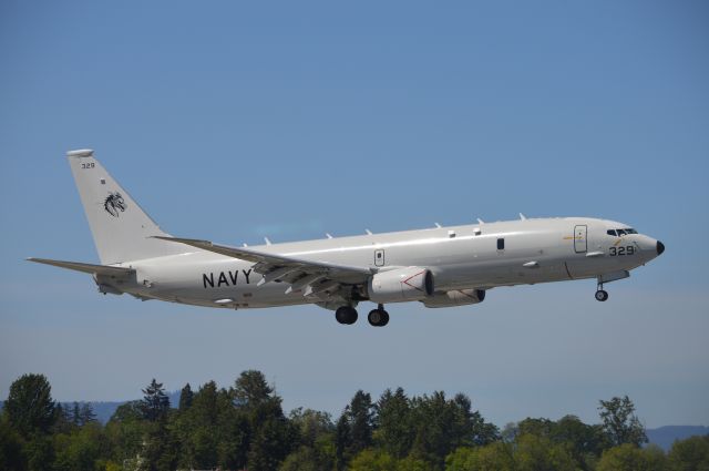 Boeing P-8 Poseidon (16-9329) - P-8A Poseidon of Patrol Squadron 4 (VP-4), "The Skinny Dragons" out of NAS Whidbey Island operating as "Dragon Four-Zero" working the traffic pattern on EUG's 34L before continuing on to PSC. Always a treat to see a P-8 in flight!