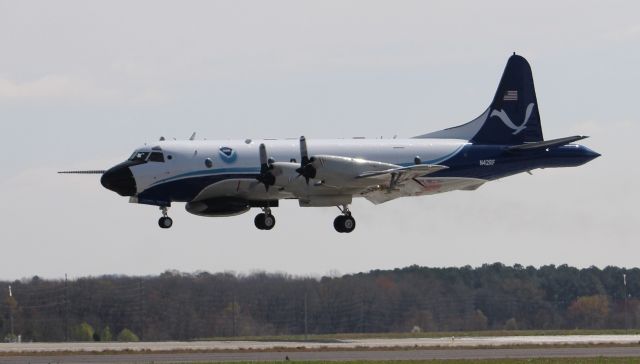 Lockheed P-3 Orion (N42RF) - NOAA42, a Lockheed WP-3D Orion just prior to touchdown on Runway 36R at Carl T. Jones Field, Huntsville International Airport - March 13, 2018.