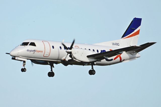 Saab 340 (VH-RXQ) - On short finals for runway 05. Wednesday, 21st May 2014.