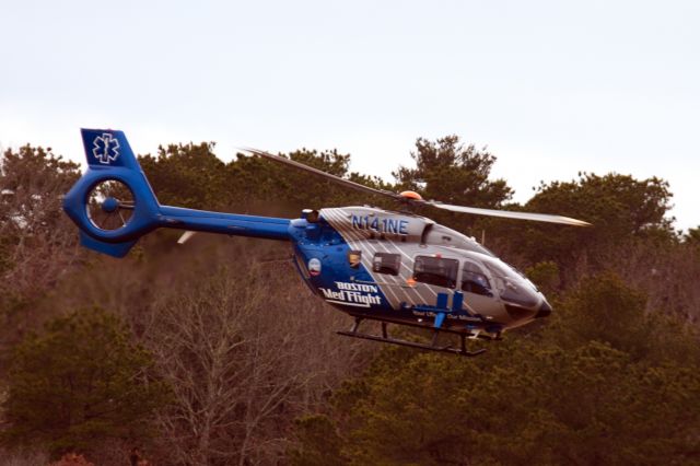 KAWASAKI EC-145 (N141NE) - Boston Med Flight departing Cape Cod Airfield on 1/29/23. 