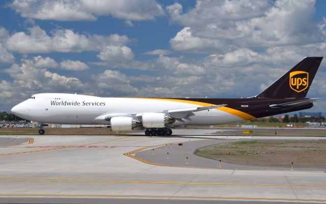 BOEING 747-8 (N621UP) - UPS's new Boeing 747-8F in a take off roll at Spokane International Airport. The sound of the 4 big engines powering up together is awesome. Looking good with the new paint.