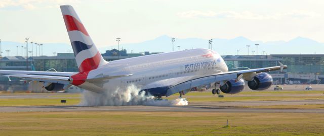 Airbus A380-800 (G-XLEK) - British Airways Airbus A380-841 G-XLEK smoky landing at YVR 26R on arrival from LHR