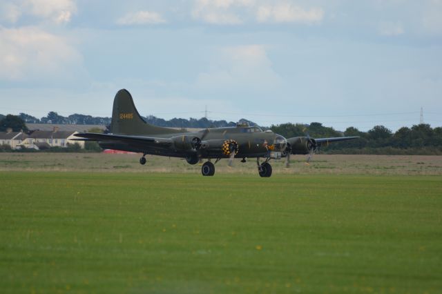 Boeing B-17 Flying Fortress (G-BEDF) - B17 Sally B takes off for display at Duxford Airshow 19 Sep 2015