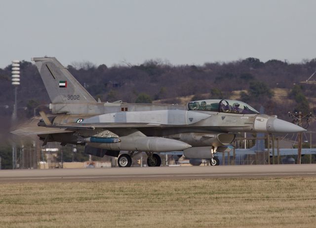 Lockheed F-16 Fighting Falcon (00-6057) - F-16F belonging to the United Arab Emirates Air Force arriving back to NAS/JRB Fort Worth after a test hop. I can only surmise this aircraft was back in Fort Worth (home to what was the F-16 manufacturing plan) for some sort of overhaul or heavy maintenance (please view in "full" for highest image quality)