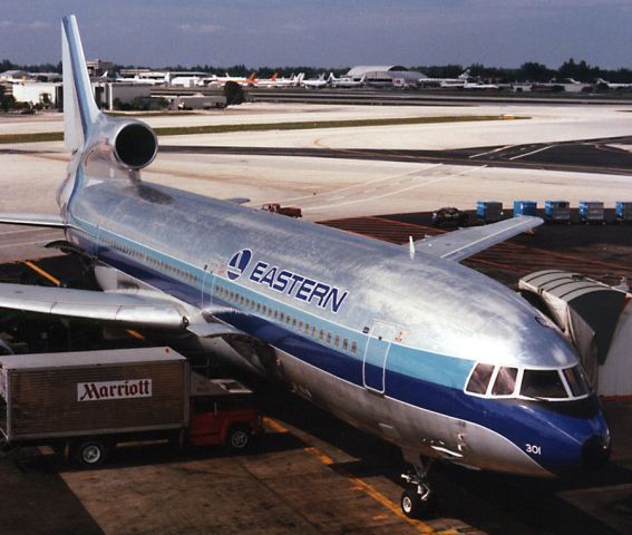 Lockheed L-1011 TriStar (N301EA) - Oct. 1987 - scanned from a print. Photo taken from the old observation deck.