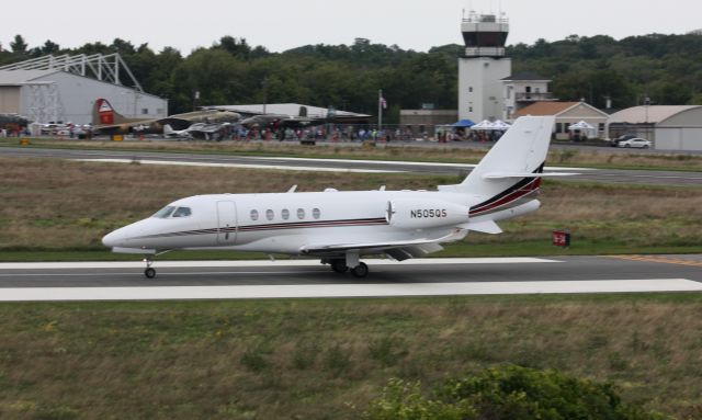 Cessna Citation Latitude (N505QS) - Textron680 A departing Beverly Municipal Airport.